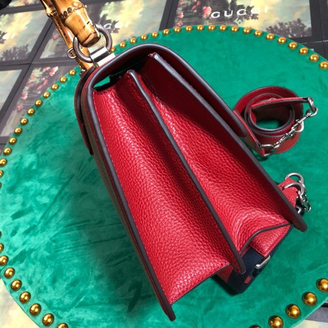 Gucci高仿專櫃女包 448075 古馳官網走秀款gucci竹節酒神包 Gucci女士紅雙色牛皮手提包 挎包  gqy3017